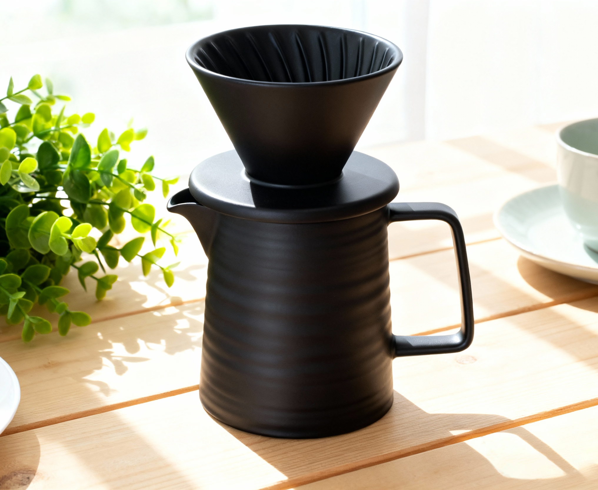 BeeCa Premium Black Ceramic Pour Over Coffee Maker Set with Dripper and Pot