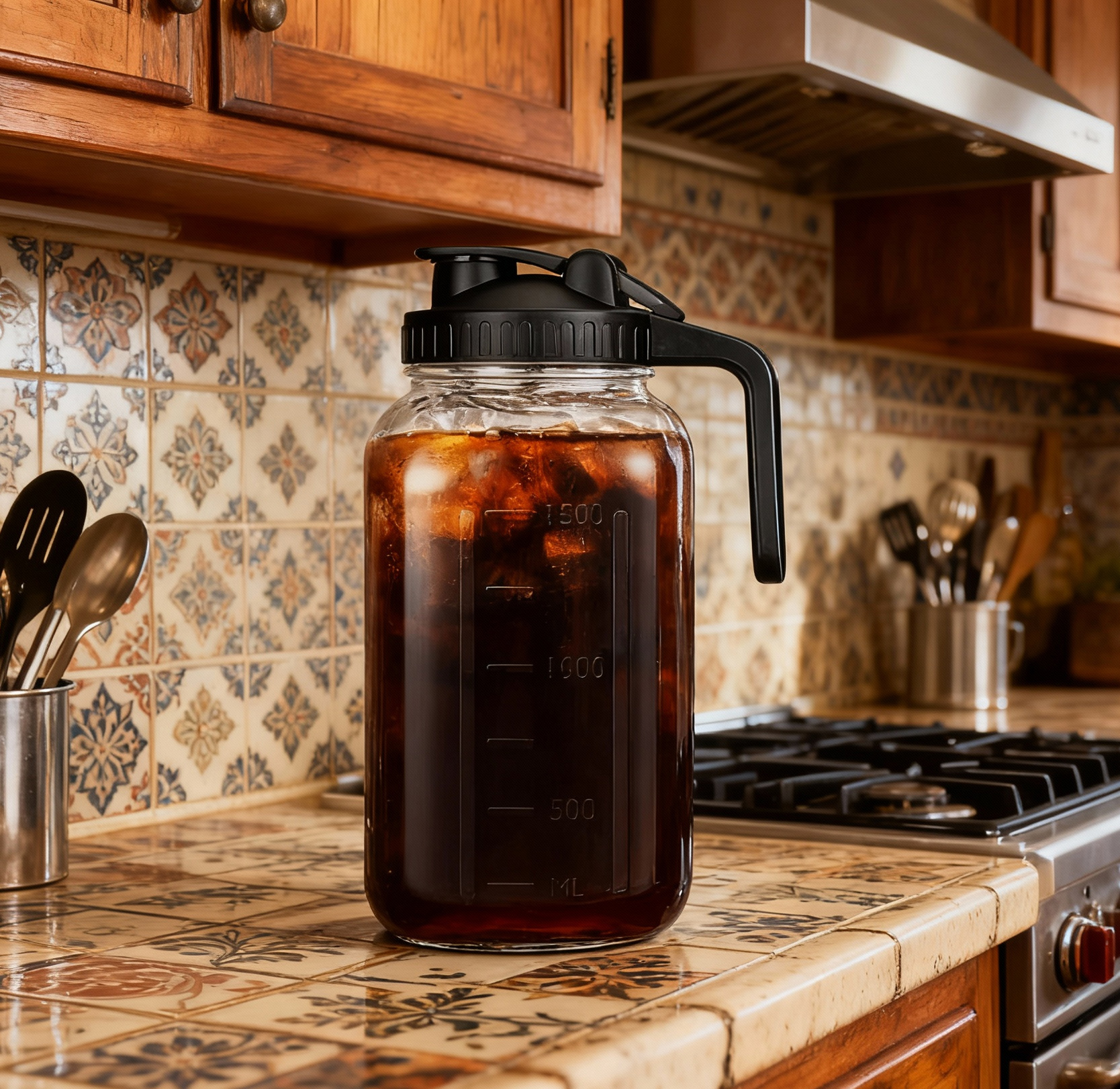 BeeCa Mason Jar Pitcher Cold Brew Coffee Maker - Side View with Handle