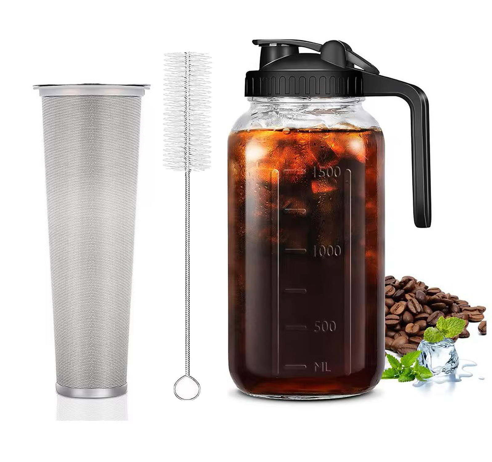BeeCa Mason Jar Pitcher Cold Brew Coffee Maker - Pour Spout Lid