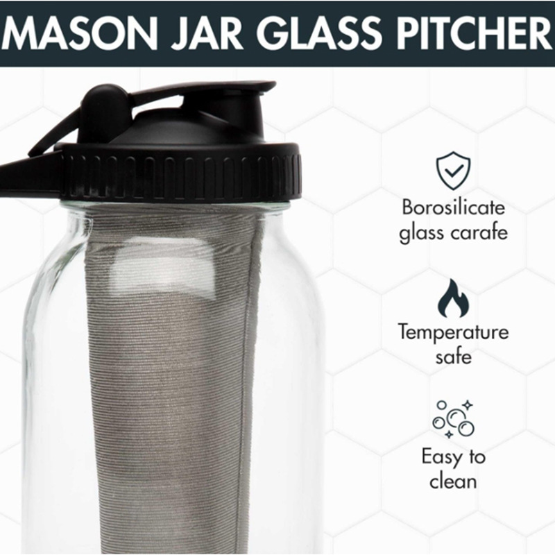 BeeCa Mason Jar Pitcher Cold Brew Coffee Maker - 160 Micron Stainless Steel Filter